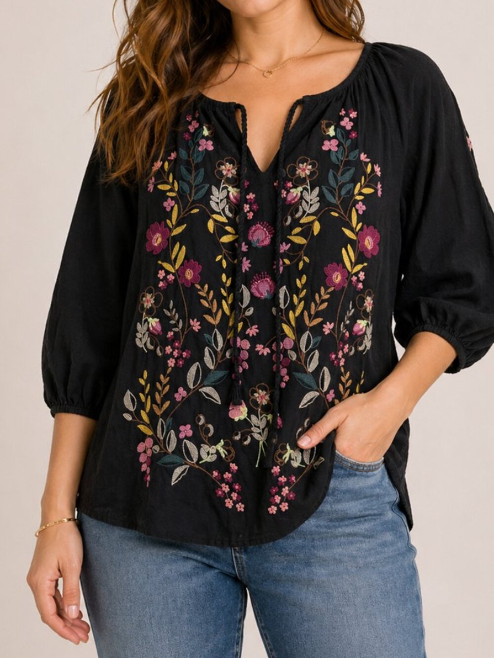 J Jill Embroidered Peasant Top